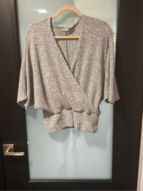 12 Pm By Mon Ami Heather Gray V-Neck Wrap Sweater